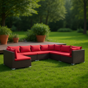 Ensemble de salon de jardin en polyrotin brun, structure en acier thermolaqué, mobilier d'extérieur, 10 places, design contemporain - Product Image 2