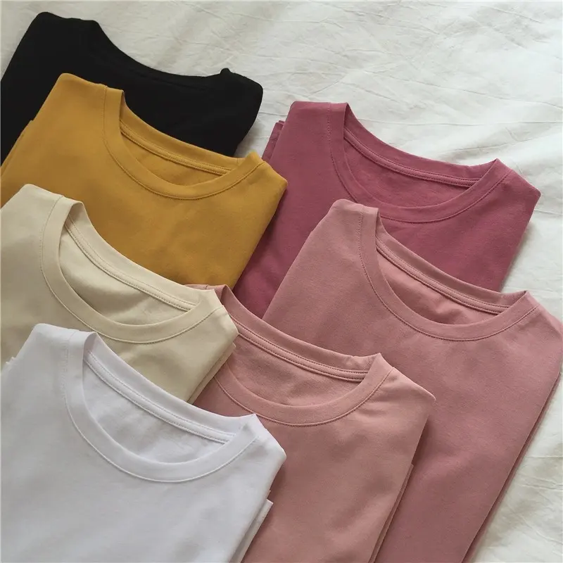 J & H-camisetas de manga corta de cuello redondo para mujer, camisas neutras de color liso, blusas básicas informales para mujer, novedad de otoño 2021