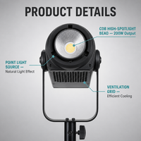 YC200Pro 200W Lumière vidéo LED COB bicolore CRI 95+ 2700K-6500K pour photographie et éclairage d'appoint en studio et diffusion en direct