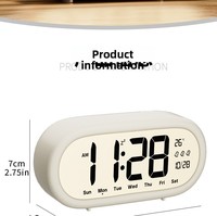 Jam Alarm Asrama Anak Pelajar dengan Termometer Lampu Malam LCD Multifungsi Bertenaga Baterai