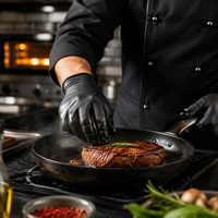 Gants en nitrile noirs jetables, résistants à l'eau, adaptés aux aliments, pour la cuisine industrielle, le laboratoire et le travail quotidien