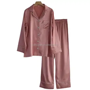 Großhandel Luxus in voller Länge Pyjama Hosen Frauen Satin Pyjamas Set