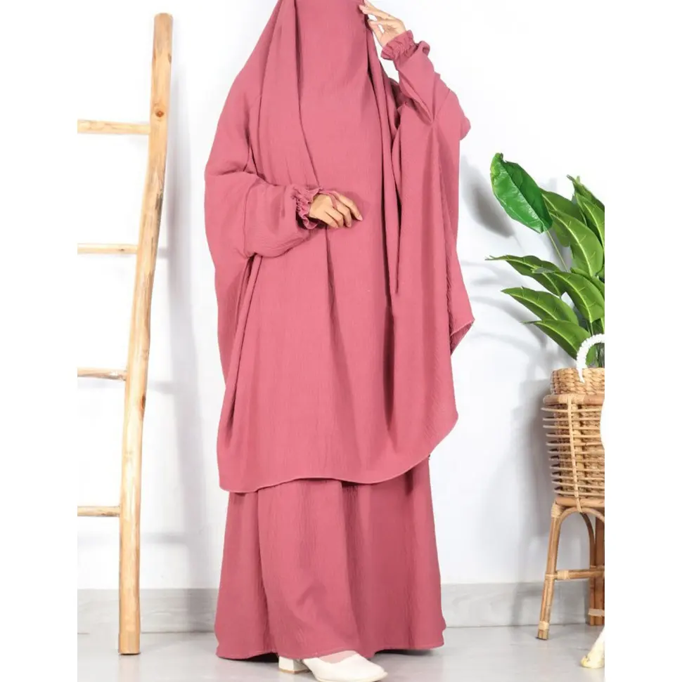 2024 venta al por mayor Femmes EID Ramadán musulmán Kaftan Abaya Set turco saudí Khimar Jilbab 2 piezas