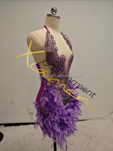 Nuovo colore Ocstrade scollo a V delle donne abito da Cocktail in piuma viola diamanti corti abiti da ballo Sexy 2025 per il <span class=keywords><strong>compleanno</strong></span> Party Club Dress - Product Image 5