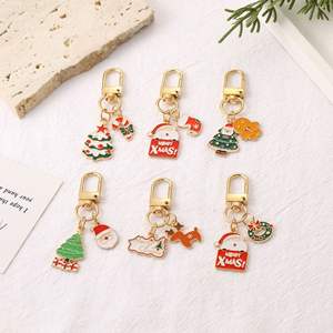 Özel Logo desen promosyon hediye popüler güzel noel noel emaye ağacı Santa anahtar zincirleri - Product Image 3