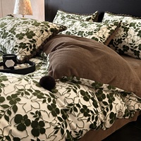 Ensemble de housse de couette quatre pièces tricotée 600TC, antistatique, avec pompons en peluche, chaude, douce pour la peau, épaisse, automne-hiver