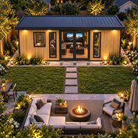 Salle de cinéma de jardin pour films à domicile, espace multimédia privé avec intérieur confortable, design écologique et confort toute l'année