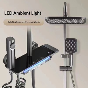 Ensemble de robinetterie de douche <span class=keywords><strong>numérique</strong></span> à quatre fonctions en laiton au design moderne, gris anthracite, avec système de douche pluie et lumière d'ambiance - Product Image 1