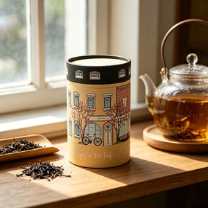 Tube en papier de luxe personnalisé avec logo imprimé, idéal pour le thé en vrac, vente au détail et en gros, avec couvercle - Product Image 1