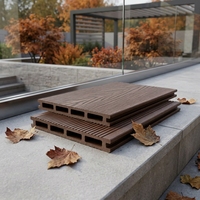 Planches de terrasse en composite WPC à grain de bois, faible entretien, carrées et creuses, solution de revêtement de sol extérieur imperméable