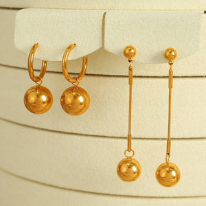Fashion Jewelry <b>Set</b> Gold Plated Ball Pendant Earrings Necklace <b>Bracelet</b> Women's Party Stainless Steel - Product Image 3