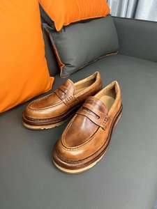 Роскошные мужские туфли Goodyear, коричневые туфли из натуральной кожи с заостренным носком, без застежки, для офиса или зимнего сезона - Product Image 4