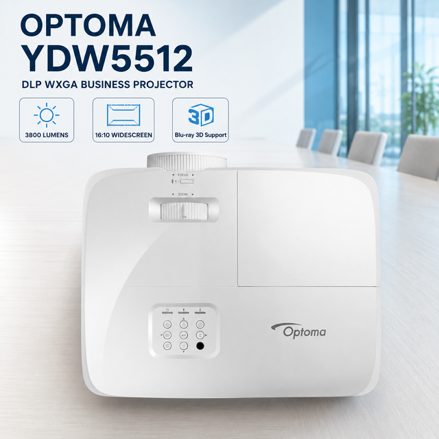 Optoma YDW5512 DLP 720P Business Projector 3800 Lumens for Office Meetings with 16 10 Widescreen and Blu-ray 3D Support