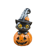 Figurine en résine de chat citrouille d'Halloween, décoration animale sculptée pour table et maison
