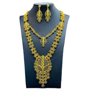 Ensemble collier et boucles d'oreilles plaqué or 24 carats, bijoux ethniques de mariage pour femmes, design floral, ensembles de bijoux tendance - Product Image 3
