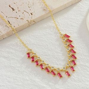 2022 lujosos collares de tenis de oro con diamantes pavé collar de cristal de gota de agua de piedra rosa y verde - Product Image 5