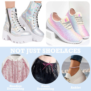 Wegoodzf Tùy Chỉnh 4.5 Mm Dày Long Lanh Polyester Dây Giày Kim Loại Sáng Bóng Lấp Lánh Vàng Bạc Dây Giày Giày Giày Vải Giày Thể Thao - Product Image 3