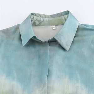 Summer New Women's Silk Texture Gradient Loose Shirt <strong>Top</strong> <strong>Tie</strong> <strong>Dye</strong> Printed Pants Set - Product Image 2