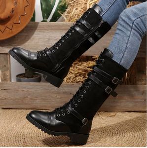 Bottines pour femmes grandes tailles, nouvelle collection automne-hiver, style européen, bout rond, boucle de ceinture en cuir, talon carré - Product Image 5