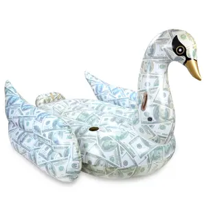 Su Girl er Party Pool Fun Inflatable Hundred Dollar Bill Pattern Printed Swan Pool Float Raft Pool Island