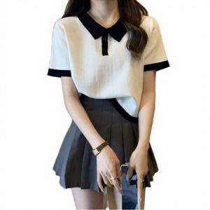 เสื้อเชิ้ตแขนสั้นผู้หญิงสีขาว ระบายอากาศได้ดี สไตล์ลำลอง ผลิตจากผ้าซาตินโพลีเอสเตอร์ พิมพ์ลายดิจิทัล - Product Image 2