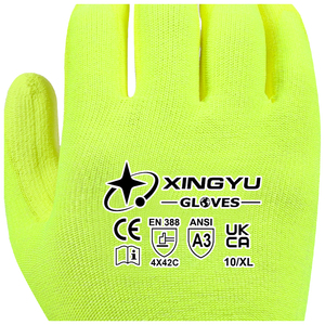 Gants de travail de sécurité XINGYU HPPE A3 13G enduits de PU, résistants aux coupures EN388 niveau <span class=keywords><strong>3</strong></span>, respirants, antidérapants, pour la construction, le bois et le métal - Product Image 5