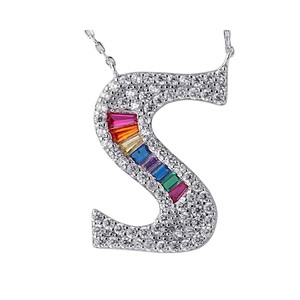 Élégant multicolore Baguette Moissanite lettre initiale S pendentif S925 argent glacé diamant clouté Hip Hop pendentif pour unisexe - Product Image 1