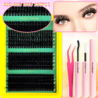 Faux cils style dense européen et américain, ensemble de cils sectionnels transfrontalier, 15 rangées 60D/80D/100D, cils individuels en grappe effet fleur