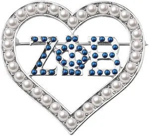 רויאל כחול מכתב Z Rhinestones סיכת זיטה Phi Beta יד סימן יונת לב דש פין עם 5 לבן פנינים