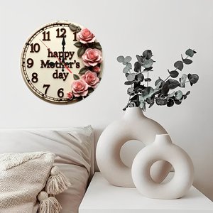 Round Wooden <b>Wall</b> <b>Clock</b> 25x25Cm <b>Silent</b> Natural Wood Panel Home Bedroom Study Decor - Product Image 2