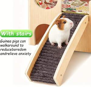 Casita de Madera para Cobayas, Refugio para Animales Pequeños con Escaleras, Alfombra de Doble Cara, Diseño de Múltiples Cuevas, Casa Resistente para Mascotas - Product Image 4