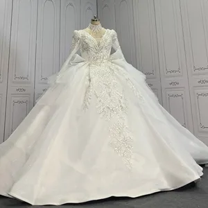 Mumuleo bellissimo abito da ballo abiti da sposa splendido pizzo con applicazioni a collo alto stile principessa raba abito da sposa 2024