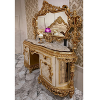 Ensemble de chambre à coucher de luxe en bois massif, lit sculpté à la main, table de chevet, coiffeuse, armoire, ensemble complet de chambre à coucher de style turc