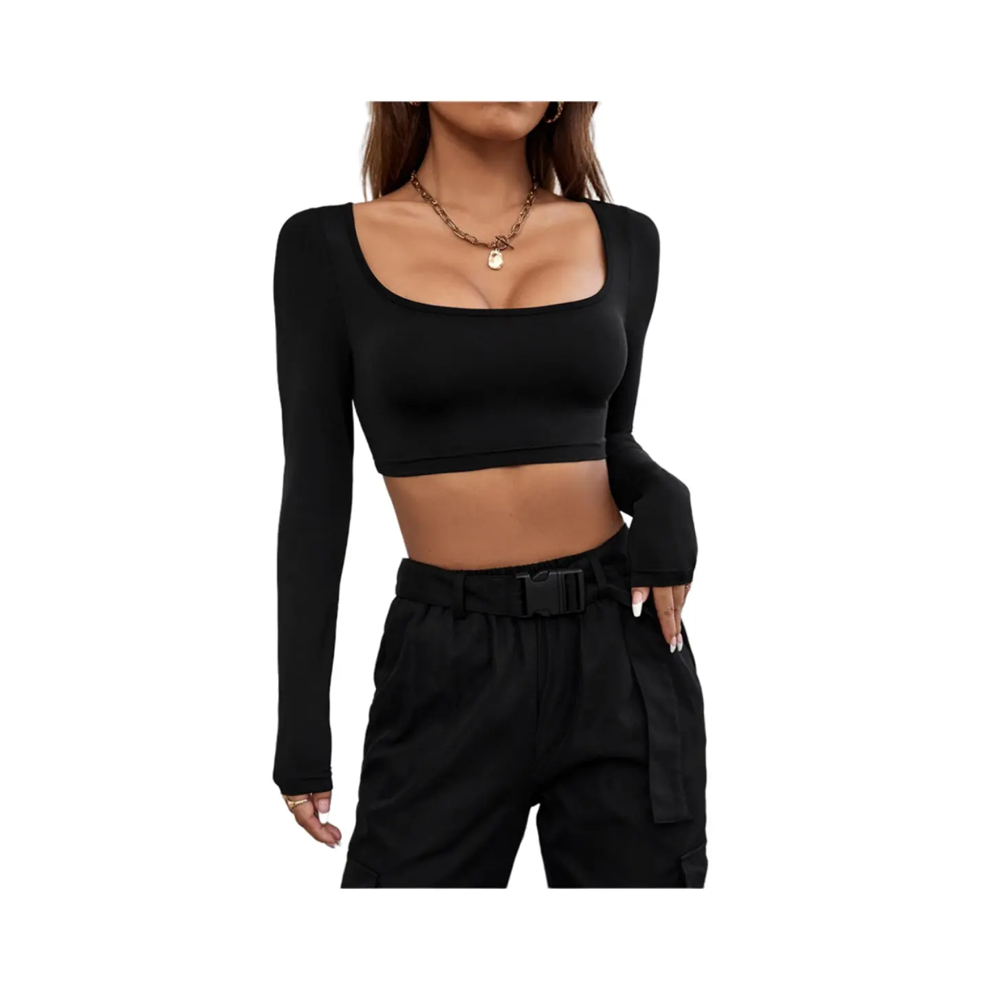 Camisole sexy pour femmes Crop Top Slim à manches longues Vente en gros OEM T-shirt personnalisé de couleur unie