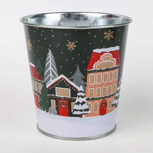 Boîte en métal de Noël à motif <span class=keywords><strong>Village</strong></span> Hivernal, pour bonbons et biscuits, organisateur de bureau festif, décoratif, avec LED, pour la maison et le jardin - Product Image 1