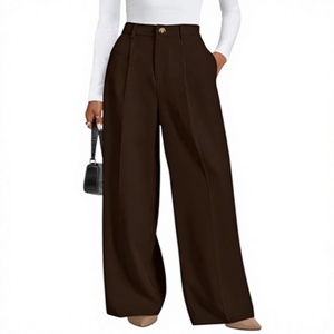 Pantalon de bureau décontracté pour femme, taille haute, coupe droite, jambe large, confortable, élégant et décontracté, en tissu doux et tendance - Product Image 6