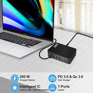 CE CB ROHS KC KCC PSE SAA 200W <strong>7</strong> <strong>Port</strong> Fast Charging Station PD100W Laptop <strong>Charger</strong> Brick <strong>for</strong> <strong>iPhone</strong> 17 MacBook Pro DELL Steam - Product Image 4