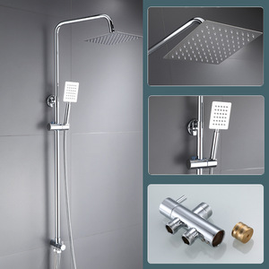 Split Shower Set Brass One Inlet Two Outlet Rain Shower Head Rectangle Chrome Plating Bath Faucet - Product Image 1
