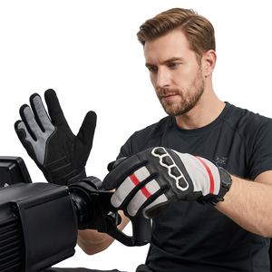 Gants de moto unisexes toutes saisons en cuir à doigts entiers avec panneaux Alpha Racing, fermeture auto-agrippante, antidérapants, imperméables et respirants - Product Image 1