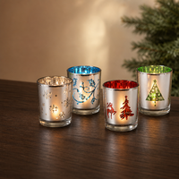 Porte-bougie en verre de Noël, coupelle à bougie votive, flocon de neige, renne, sapin, décoration de table de fêtes, vente en gros