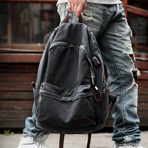 Muzee Sac à dos décontracté en toile pour hommes Sac d'ordinateur pratique et étanche pour les déplacements quotidiens Style simple pour l'extérieur 1718 - Product Image 3