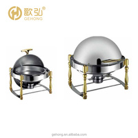 6L Edelstahl Luxus Gold Chafing Dish mit Sichtfenster Hotel Restaurant Buffet Set Brennstoffbetriebener Speisenwärmer