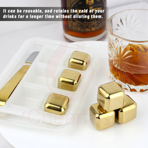 Ensemble de glaçons et de pierres à <span class=keywords><strong>whisky</strong></span> réutilisables en acier inoxydable doré de qualité alimentaire, écologiques et inaltérables, pour petites commandes - Product Image 6