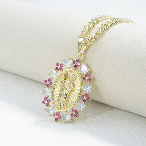 Collier en <span class=keywords><strong>or</strong></span> 14 carats avec pendentif <span class=keywords><strong>médaille</strong></span> Saint Jude Thaddeus en forme de cœur, <span class=keywords><strong>chaîne</strong></span> cubaine pour hommes et femmes - Product Image 3