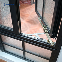 Ventana Arqueada Francesa de Aluminio Negro con Rejilla Radial, Doble Acristalamiento, Apertura Exterior Moderna, Insonorizada, Aislamiento Térmico, para Villa de Lujo