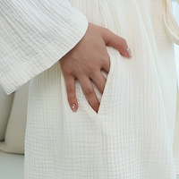 Robe pour femme en tissu gaufré blanc cassé à manches longues et col en V, séchage rapide, confortable, couleur unie