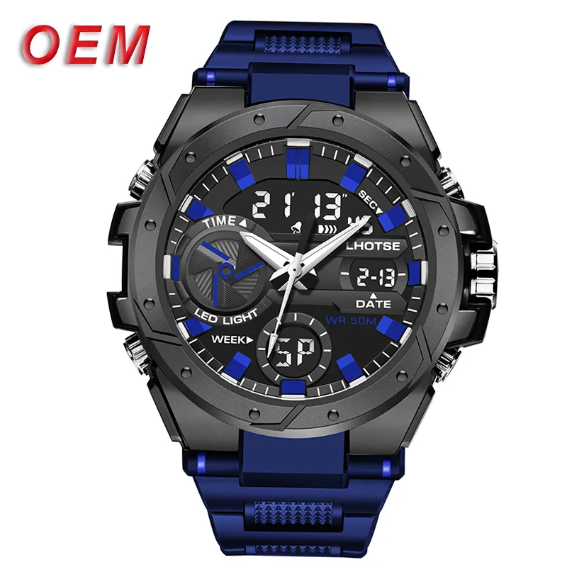 LHOTSE 3037 quartz watches metal outer ring led backlit waterproof sports digital watches custom logo watch manufacturer
