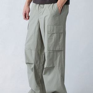 New Fashion Plain Loose Fit Multi-Pockets Custom Elastic Waist Mid <b>Wide</b> <b>Leg</b> Nylon Lightweight Men <b>Cargo</b> Pants - Product Image 5