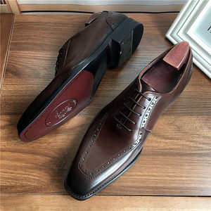 Chaussures en cuir haut de gamme faites à la main, à bout pointu, en cuir véritable pour homme, avec motif brodé, chaussures Oxford formelles pour affaires - Product Image 4