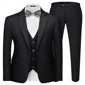 Traje de esmoquin negro de 3 piezas para hombre, con chaleco y pantalón, corte ajustado, antiarrugas, estilo británico, ideal para negocios y bodas. - Product Image 1